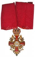 1872. "A Ferenc József-rend középkeresztje" zománcozott, jelzett arany kitüntetés vörös ny...
