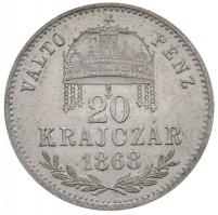 1868KB 20kr Ag "Ferenc József - VÁLTÓ PÉNZ" Körmöcbánya (2.66g) T:1- peremen apró szennyez...