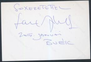 Vegyes saját kezű aláírás tétel fotón, nyomtatványon, 3db:Laux József (1943-) rock- és jazzdobos; Dé...