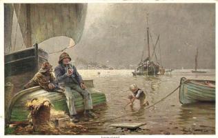 Feierabend / Fishermen, Wohlgemuth & Lissner Primus Postkarte No. 03385. s: Fritz Raupp (fa)
