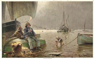 Feierabend / Fishermen, Wohlgemuth &amp; Lissner Primus Postkarte No. 03385. s: Fritz Raupp (fa)