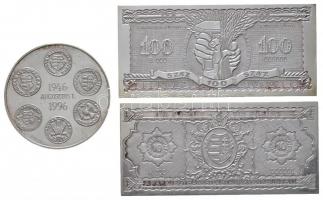 1996. "50 éves a forint" 3db-os emlékérem szett eredeti, kék bársony bélésű dísztokban: &q...