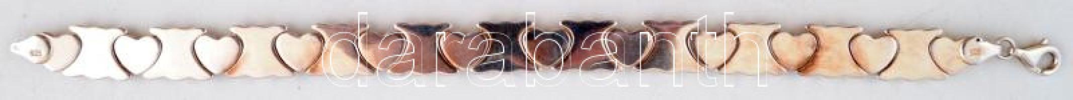 Ezüst(Ag) karkötő szívbetétes díszítéssel, jelzett, h: 19 cm, 11,8 g