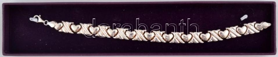 Ezüst(Ag) karkötő szívbetétes díszítéssel, jelzett, h: 19 cm, 11,8 g