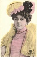 Lady in pink dress, golden decorated postcard