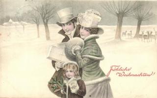 &#039;Fröhliche Weihnachten&#039;  / Christmas, family taking a walk with presents in their hands, W.E.K. No. 2057