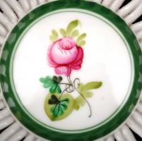 Herendi rózsamintás áttört tálka, kézzel festett, hibátlan, jelzett, d: 12 cm, m: 4,5 cm