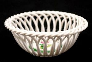 Herendi rózsamintás áttört tálka, kézzel festett, hibátlan, jelzett, d: 12 cm, m: 4,5 cm