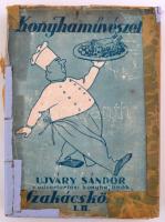 Konyhaművészet. Ujváry Sándor szakácskönyve. Bp., é. n., Országos Magyar Szakácsművészeti és Házicukrászati Főzőtanfolyam. Kissé megviselt papírkötésben, utólag ragasztott, megviselt papír védőborítóval, egyébként jó állapotban.