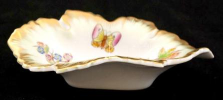 Herendi Viktória mintás leveles tálka, kézzel festett, hibátlan, jelzett, 15x9 cm