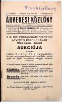 1934 az Árverési Közlöny 15. évf. 4. rendkívüli száma (tiszteletpéldány), benne az 1934. május-júniu...