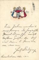 Dancing Dutch children, folklore, Mary Mill No. 173, Emb.