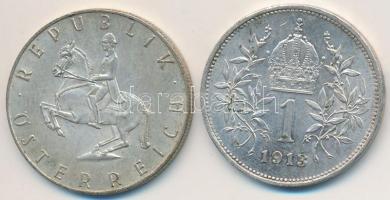 Ausztria 1913. 1K Ag "Ferenc József" + 1961. 5Sch Ag T:2,2-
Austria 1913. 1 Corona Ag &qu...