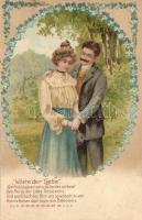 &#039;Worte der Liebe&#039; / Words of Love, Romantic couple in the forest, floral, litho, Emb. (Rb)