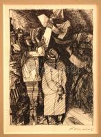 Kondor jelzéssel: Veszekedés, rézkarc, papír, paszpartuban, plexizett fa keretben, 12,5×9 cm