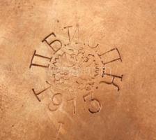 1913 Orosz réz csajka, fedele hiányzik, jelzett, 17,5×11×13,5 cm