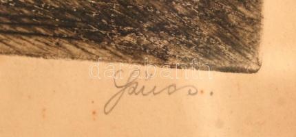 Szűcs János (1917-1995): Erdő részlet. Rézkarc, papír, jelzett, üvegezett keretben, 24×19 cm