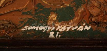 Somogyi István (1930-1998): Tanya lóval. Olaj, farost, jelzett, keretben, 50×80 cm