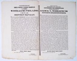 1849 Pergő Celesztin (1784-1858) színész színigazgató Ludwig von Wohlgemuth (1788-1851) Erdély katonai és polgári kormányzója üdvözlésére október 1-jén mondott beszéde, nyomtatvány, magyar és német nyelven