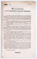 1849 Ferdinand von Thinnfeld földművelés- és bányaügyi miniszter értesítése az Osztrák Földtani Intézet felállításáról és célkitűzéseiről, magyar, német és (latin betűs!) román nyelven, 3 p.