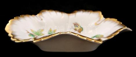 Herendi Viktória mintás leveles tálka, kézzel festett, jelzett, hibátlan, 15x8x3 cm