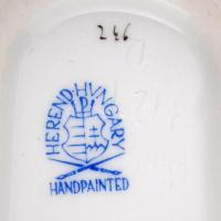 Herendi Viktória mintás leveles tálka, kézzel festett, jelzett, hibátlan, 15x8x3 cm