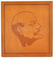 Lenin, intarzia berakásos fa kép, néhány helyen lepattant lakkozással, 36x33 cm