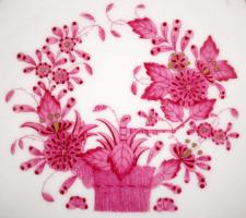 Herendi indiai kosár mintás áttört kosár, kézzel festett, jelzett,hibátlan, 19x7cm