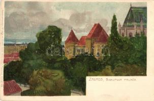 Zagreb, Biskupova palaca, Ottmar Zieher Künstlerpostkarte No. 2570. litho s: Raoul Frank