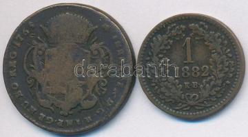 Vegyes: 1765. Rézdénár &quot;Mária Terézia&quot; zárt korona + 1882KB 1kr T:2-,3