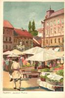 Zagreb, Agram; Jelacic Platz. Ottmar Zieher Künstlerpostkarte No. 1764. litho s: Raoul Frank