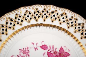 Herendi indiai kosár mintás áttört jelzett, kézzel festett, jelzett,hibátlan, d:22cm