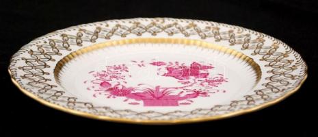 Herendi indiai kosár mintás áttört jelzett, kézzel festett, jelzett,hibátlan, d:22cm