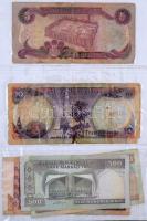 104db-os vegyes külföldi bankjegy tétel albumba rendezve, közte Csehszlovákia, Görögország, Irak Ken...