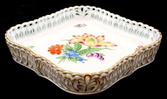 Herendi virágmintás, áttört tál, jelzett,kézzel festett, hibátlan, 17x17x3cm