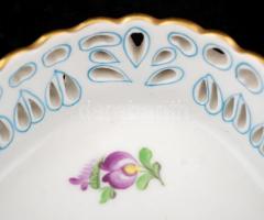 Herendi virágmintás, áttört tál, jelzett,kézzel festett, hibátlan, 17x17x3cm
