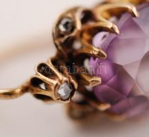 Arany 14K (Au.) fülbevaló pár, csiszolt ametiszt kővel, jelzett, eredeti dobozában,  bruttó: 7 g