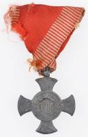1916. Vas Érdemkereszt a Vitézségi Érem szalagján hadifém kitüntetés viseltes mellszalagon T:2,2- Hungary 1916. Iron Merit Cross on a war ribbon war metal decoration on worn ribbon C:XF,VF NMK 229.