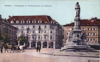 Bolzano, Bozen; Waltherplatz, Waltherdenkmal, Stadthotel / square, statue, hotel