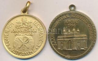 Vatikán 1962. &quot;II. Vatikáni Zsinat&quot; aranyozott fém emlékérem (30mm) + India 1964. &quot;XXXVIII. Nemzetközi Eucharisztikus Kongresszus Bombay&quot; Br emlékérem (32,5mm) T:1-,2 Vatican 1962. &quot;Second Vatican Council&quot; gilt metal medal (30mm) + India 1964. &quot;XXXVIIIth International Eucharistic Congress Bombay&quot; Br medal (32,5mm) C:AU,XF