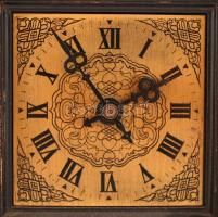 Dekoratív asztali óra, fa, réz rátétekkel, az óraszerkezet részben működik, de nem jár, 16×10,5×26,5...