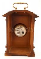Dekoratív asztali óra, fa, réz rátétekkel, az óraszerkezet részben működik, de nem jár, 16×10,5×26,5...