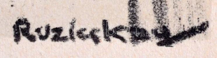 Ruzicskay György (1896-1993): Oszlopok. Algrafia, papír, jelzett az algrafián, 19x25 cm