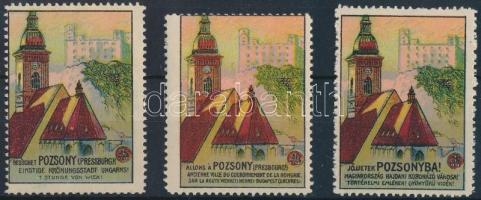 1910 Jöjjetek Pozsonyba 3 db levélzáró (1 magyar és 2 német)