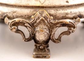 Argentor ezüstözött, gazdagon díszített gyertyatartó, jelzett, kis görbüléssel, m: 30,5 cm