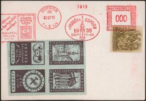 1938 Soproni Propaganda bélyegkiállítás levélzáró 4-es tömbben levélen alkalmi bélyegzéssel