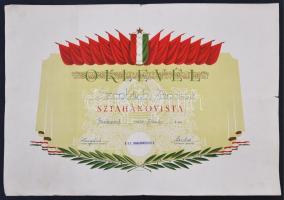 1955. Sztahanovista oklevél kitüntetés oklevele T:III