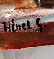 Hénel jelzéssel: Vitorlás a parton. Olaj, vászon, 50×70 cm