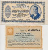 1930. 1P 50f Gabonalevél, foltos + Revíziós Pengő arcképes változat, kitöltött, felülbélyegzett, rajta 36mm-es szakadás T:III-,IV