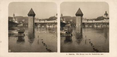 Lucerne, Luzern; Reuss von der Seebrücke, stereo card (18cm x 8,8cm) (non PC) (gluemark)